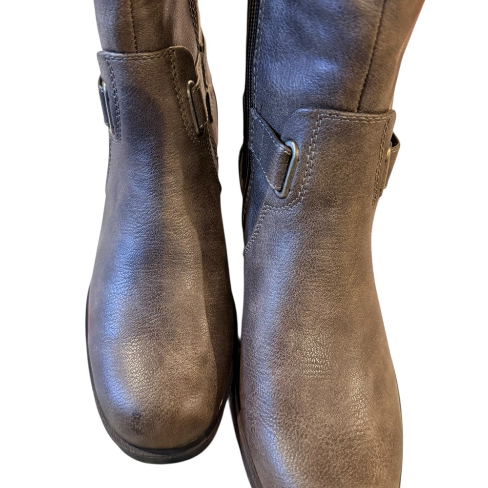 BareTraps Grey Knee High Boots Riding Stack Heel Tempist 6 NWT Faux Leather New - Picture 11 of 14